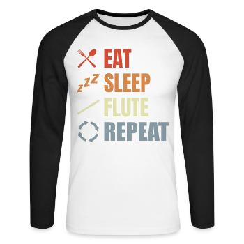 Manger Sommeil Flûte Répéter - T-shirt baseball manches longues Homme - blanc/noir - Devant - Nik (191cm)