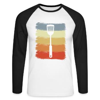 Vintage Kochlöffel - Unisex Baseballshirt langarm - Weiß/Schwarz - Vorne - Nik (191cm)