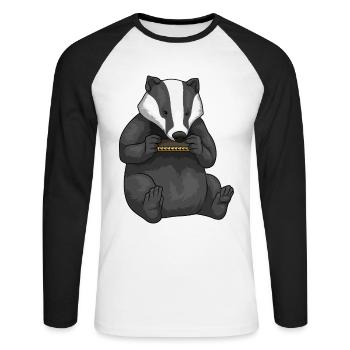 Badger Musician Harmonica Music - Unisex Long Sleeve Baseball T-Shirt - white/black - Front - Nik (191cm)