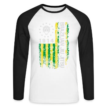 Jiu Jitsu brésilien 1914 Amérique drapeau cadeau - T-shirt baseball manches longues Homme - blanc/noir - Devant - Nik (191cm)