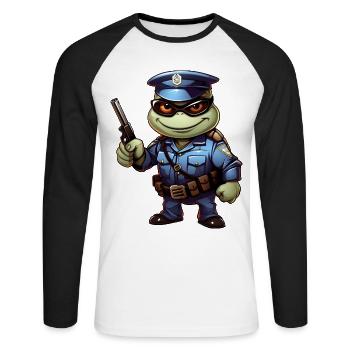Tortue de la police - T-shirt baseball manches longues Homme - blanc/noir - Devant - Nik (191cm)
