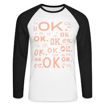 OK. - Unisex Baseballshirt langarm - Weiß/Schwarz - Vorne - Nik (191cm)