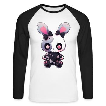 Goth Bunny Cute Goth Kawaii Bunny Gothic Outfit - Unisex Long Sleeve Baseball T-Shirt - white/black - Front - Nik (191cm)