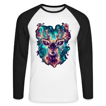 Cerf renne avec des guirlandes lumineuses dans les bois - T-shirt baseball manches longues Homme - blanc/noir - Devant - Nik (191cm)