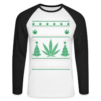 Joyeux Noël, Joyeux Cannabis - T-shirt baseball manches longues Homme - blanc/noir - Devant - Nik (191cm)