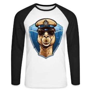 Kamel Polizist - Unisex Baseballshirt langarm - Weiß/Schwarz - Vorne - Nik (191cm)
