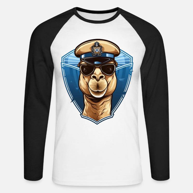 Kamel Polizist - Unisex Baseballshirt langarm - Weiß/Schwarz