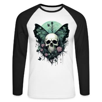 Aestethic Skull Fairycore Fairy Grunge Gothic - Unisex Long Sleeve Baseball T-Shirt - white/black - Front - Nik (191cm)