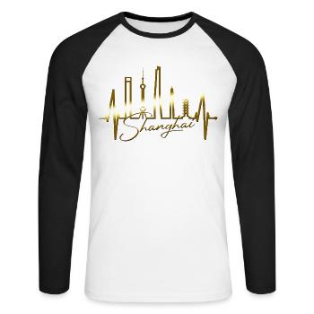Shanghai Skyline Heartbeat China I Love Shanghai - Unisex Long Sleeve Baseball T-Shirt - white/black - Front - Nik (191cm)