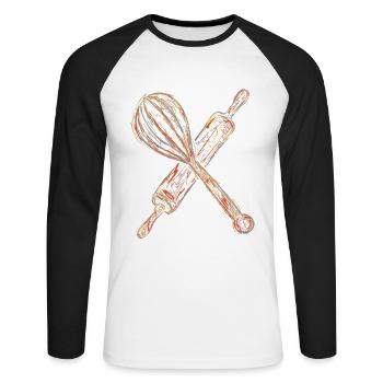 Nudelholz und Handmixer Zeichnung - Unisex Baseballshirt langarm - Weiß/Schwarz - Vorne - Nik (191cm)