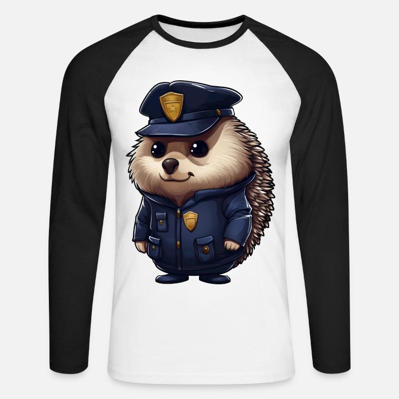 Igel Polizei - Unisex Baseballshirt langarm - Weiß/Schwarz