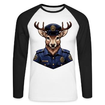 Hirsch Polizei - Unisex Baseballshirt langarm - Weiß/Schwarz - Vorne - Nik (191cm)