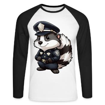 Police de la mouffette - T-shirt baseball manches longues Homme - blanc/noir - Devant - Nik (191cm)