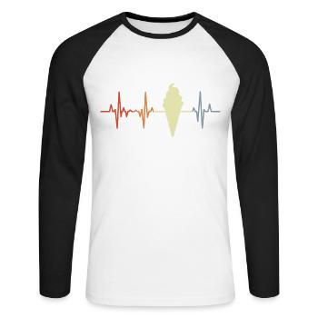Eiswaffel Herzklopfen Vintage Look - Unisex Baseballshirt langarm - Weiß/Schwarz - Vorne - Nik (191cm)