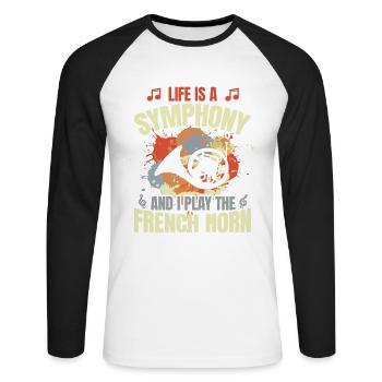 French Horn Motivation - Unisex Long Sleeve Baseball T-Shirt - white/black - Front - Nik (191cm)