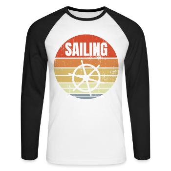 Steuerrad Segelschiff - Unisex Baseballshirt langarm - Weiß/Schwarz - Vorne - Nik (191cm)
