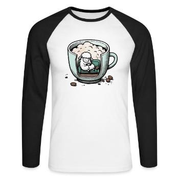 mählounge melange schaf lounge wortspiel kaffee - Unisex Baseballshirt langarm - Weiß/Schwarz - Vorne - Nik (191cm)
