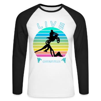 Vivre la Vie comme une Aventure - Moto Cross - T-shirt baseball manches longues Homme - blanc/noir - Devant - Nik (191cm)