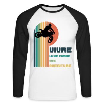 Vivre la Vie comme une Aventure - Moto Cross - T-shirt baseball manches longues Homme - blanc/noir - Devant - Nik (191cm)