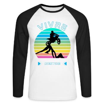 Vivre la Vie comme une Aventure - Moto Cross - T-shirt baseball manches longues Homme - blanc/noir - Devant - Nik (191cm)