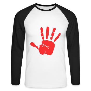 Stop Parle à ma main- Design de main drôle - T-shirt baseball manches longues Homme - blanc/noir - Devant - Nik (191cm)