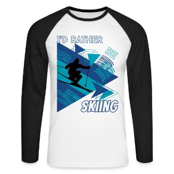 I'd Rather Ski - Ski Wintersportler Skifahrer - Unisex Baseballshirt langarm - Weiß/Schwarz - Vorne - Nik (191cm)