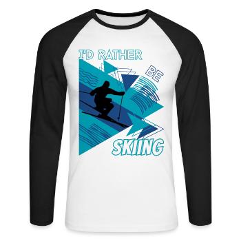 I'd Rather Ski - Ski Wintersportler Skifahrer - Unisex Baseballshirt langarm - Weiß/Schwarz - Vorne - Nik (191cm)