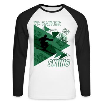 I'd Rather Ski - Ski Wintersportler Skifahrer - Unisex Baseballshirt langarm - Weiß/Schwarz - Vorne - Nik (191cm)