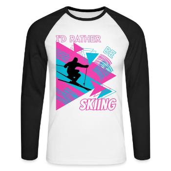 I'd Rather Ski - Ski Wintersportler Skifahrer - Unisex Baseballshirt langarm - Weiß/Schwarz - Vorne - Nik (191cm)