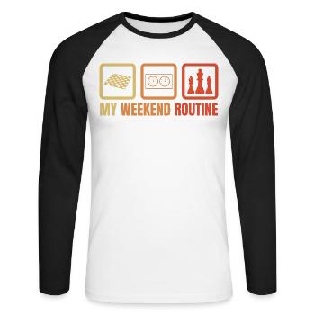 Week-end d’échecs - T-shirt baseball manches longues Homme - blanc/noir - Devant - Nik (191cm)