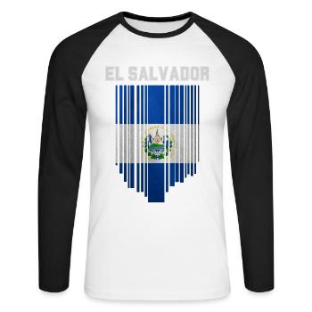 Drapeau du Salvador, fierté salvadorienne - T-shirt baseball manches longues Homme - blanc/noir - Devant - Nik (191cm)