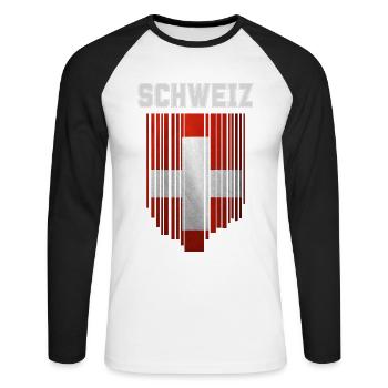 Drapeau de la Suisse, fierté suisse - T-shirt baseball manches longues Homme - blanc/noir - Devant - Nik (191cm)