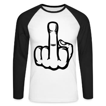 Middle Finger Hand Icon - Unisex Long Sleeve Baseball T-Shirt - white/black - Front - Nik (191cm)