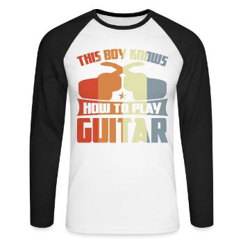 Ce garçon sait jouer de la guitare - T-shirt baseball manches longues Homme - blanc/noir - Devant - Nik (191cm)
