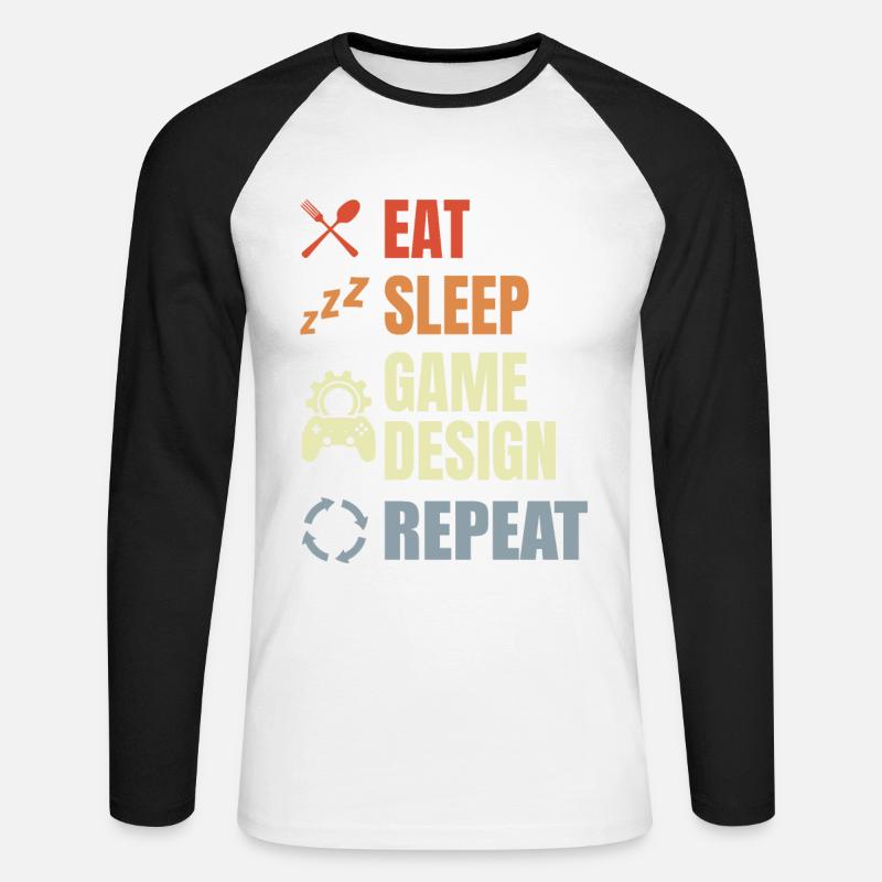 Eat Sleep Game Design Repeat - Unisex Baseballshirt langarm - Weiß/Schwarz