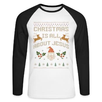 Weihnachten: Alles über Jesus - Unisex Baseballshirt langarm - Weiß/Schwarz - Vorne - Nik (191cm)
