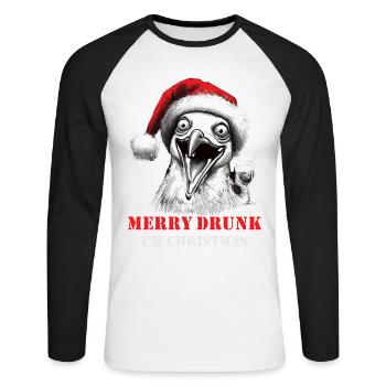 Merry Drunk I'm Christmas Bier Spruch Weihnachten - Unisex Baseballshirt langarm - Weiß/Schwarz - Vorne - Nik (191cm)
