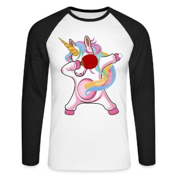 Licorne Licorne avec raquette de tennis de table pour - T-shirt baseball manches longues Homme - blanc/noir - Devant - Nik (191cm)