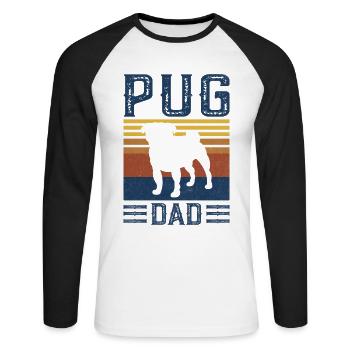 Pug Dad Dog Vintage Retro - Unisex Long Sleeve Baseball T-Shirt - white/black - Front - Nik (191cm)