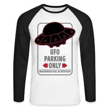 Ufo Parking Only | Colors changeable - Unisex Long Sleeve Baseball T-Shirt - white/black - Front - Nik (191cm)