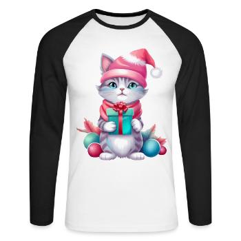 Christmas Cat Magic - Unisex Long Sleeve Baseball T-Shirt - white/black - Front - Nik (191cm)