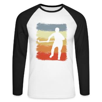 Vintage Feldhockey - Unisex Baseballshirt langarm - Weiß/Schwarz - Vorne - Nik (191cm)