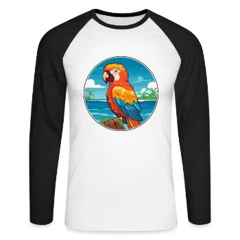 Parrot Watercolor Cartoon Kawaii Clipart Animal - Unisex Long Sleeve Baseball T-Shirt - white/black - Front - Nik (191cm)