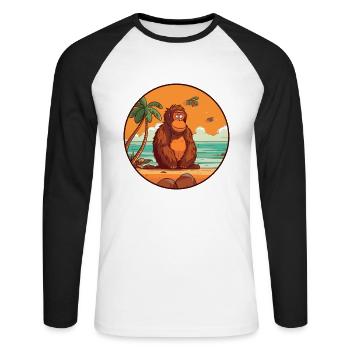 Orangutan Watercolor Cartoon Kawaii Clipart Animal - Unisex Long Sleeve Baseball T-Shirt - white/black - Front - Nik (191cm)