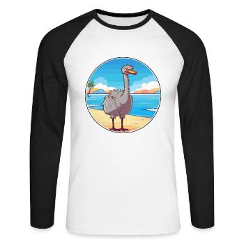 Strauß Aquarell Cartoon Kawaii Clipart Tier - Unisex Baseballshirt langarm - Weiß/Schwarz - Vorne - Nik (191cm)