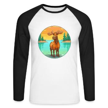 Moose Watercolor Cartoon Kawaii Clipart Animal - Unisex Long Sleeve Baseball T-Shirt - white/black - Front - Nik (191cm)