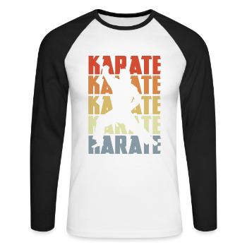 Retro Karate - Unisex Baseballshirt langarm - Weiß/Schwarz - Vorne - Nik (191cm)