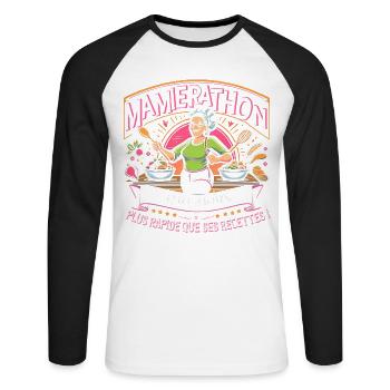 Mamierathon toujours plus rapide que ses recettes - T-shirt baseball manches longues Homme - blanc/noir - Devant - Nik (191cm)