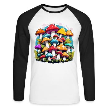 colorful mushrooms, mushrooms, fungi - Unisex Long Sleeve Baseball T-Shirt - white/black - Front - Nik (191cm)