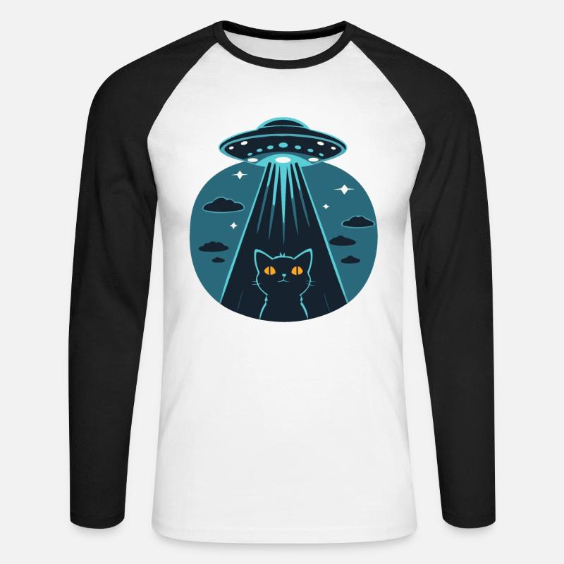 Witziges Ufo, Alien, Katze - Unisex Baseballshirt langarm - Weiß/Schwarz